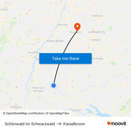 Schönwald Im Schwarzwald to Kieselbronn map