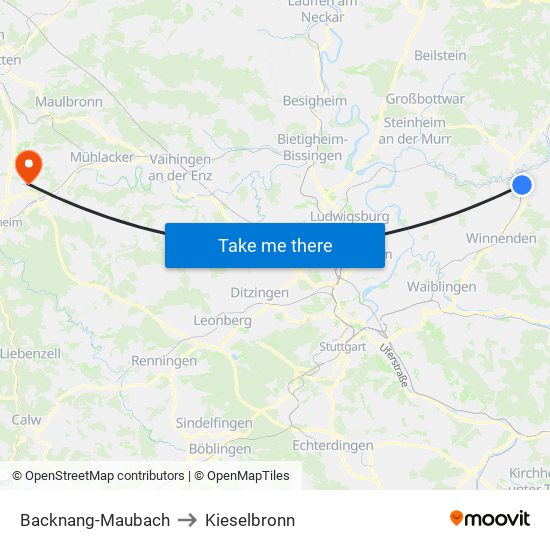 Backnang-Maubach to Kieselbronn map