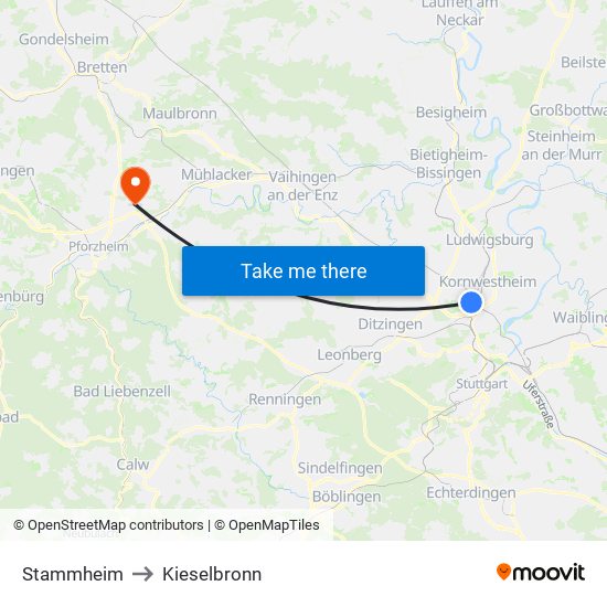 Stammheim to Kieselbronn map