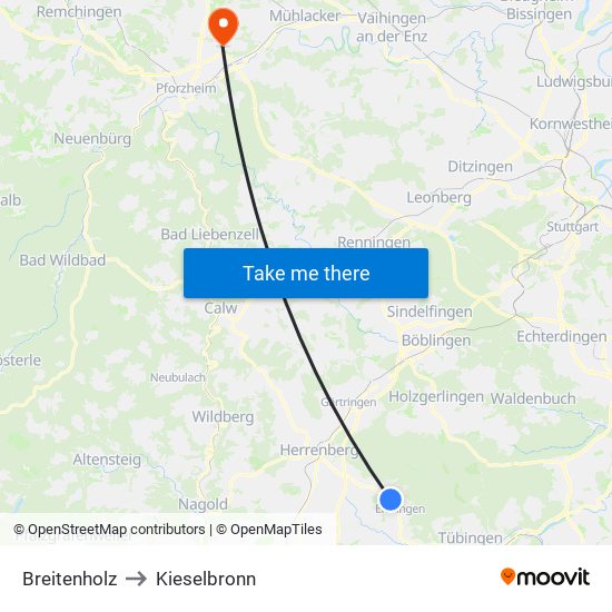 Breitenholz to Kieselbronn map