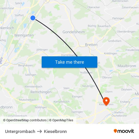 Untergrombach to Kieselbronn map