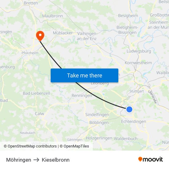 Möhringen to Kieselbronn map