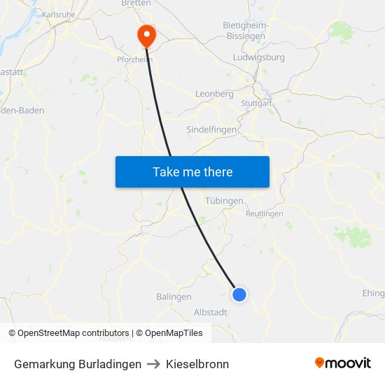 Gemarkung Burladingen to Kieselbronn map