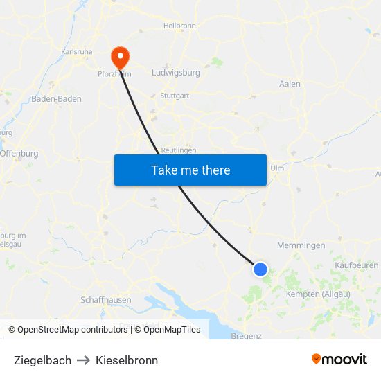 Ziegelbach to Kieselbronn map