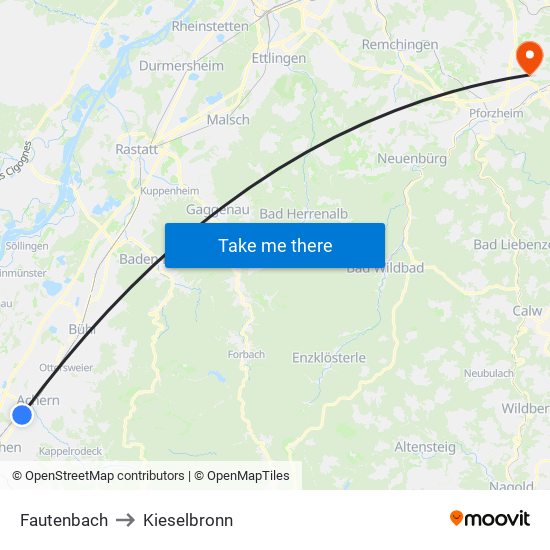 Fautenbach to Kieselbronn map