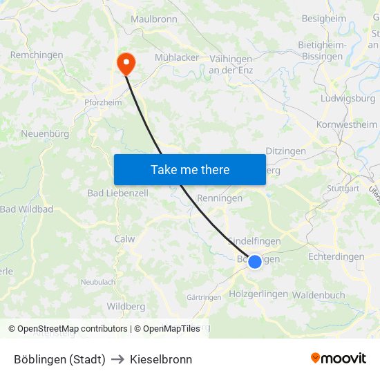 Böblingen (Stadt) to Kieselbronn map