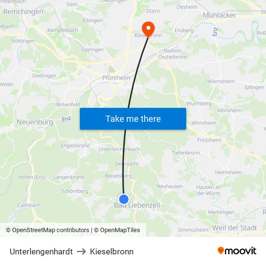 Unterlengenhardt to Kieselbronn map
