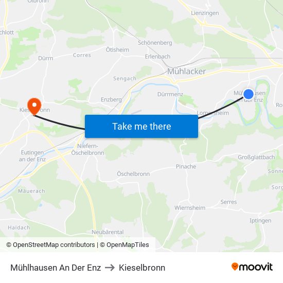 Mühlhausen An Der Enz to Kieselbronn map