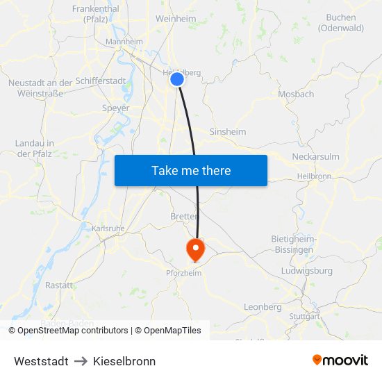 Weststadt to Kieselbronn map