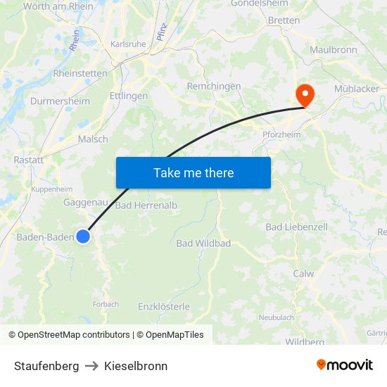 Staufenberg to Kieselbronn map