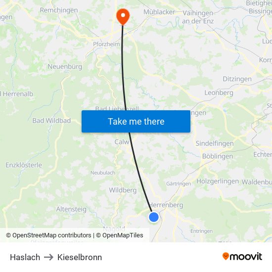 Haslach to Kieselbronn map
