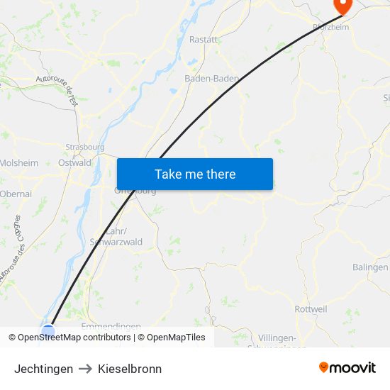 Jechtingen to Kieselbronn map