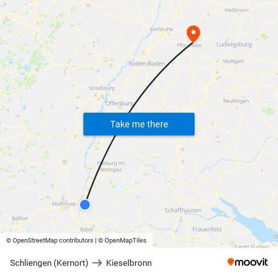 Schliengen (Kernort) to Kieselbronn map