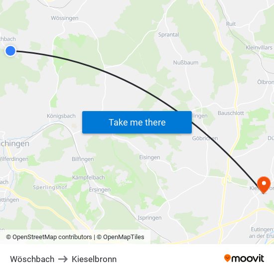 Wöschbach to Kieselbronn map