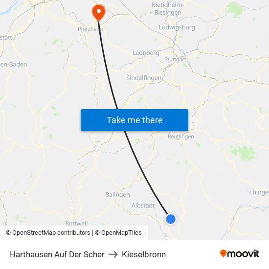 Harthausen Auf Der Scher to Kieselbronn map