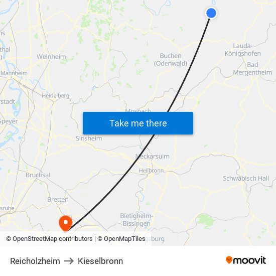 Reicholzheim to Kieselbronn map