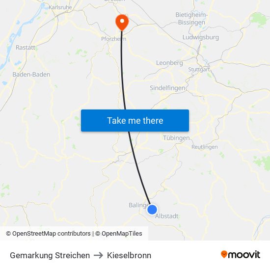 Gemarkung Streichen to Kieselbronn map