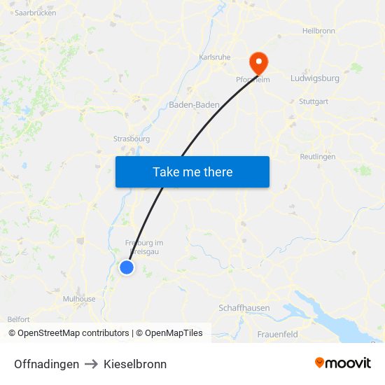 Offnadingen to Kieselbronn map