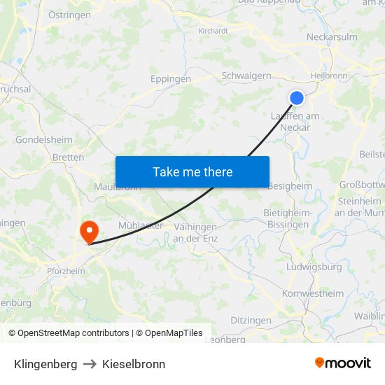 Klingenberg to Kieselbronn map