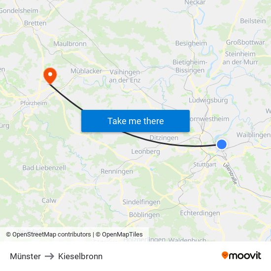 Münster to Kieselbronn map