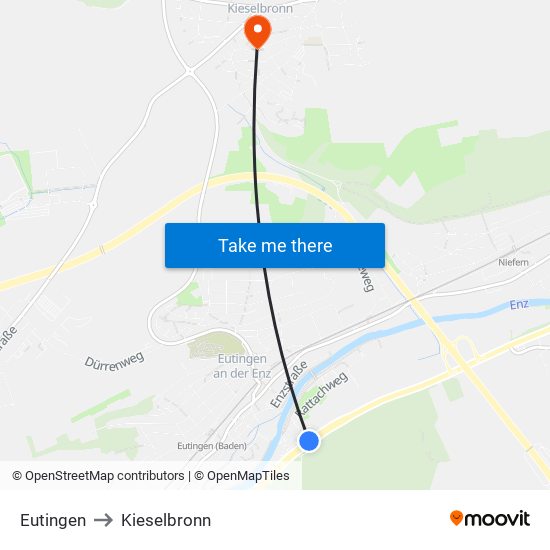 Eutingen to Kieselbronn map