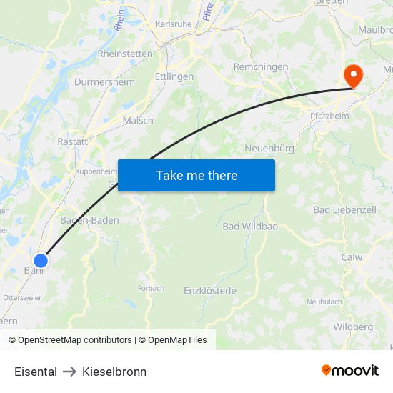 Eisental to Kieselbronn map