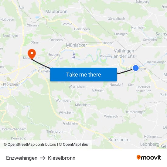 Enzweihingen to Kieselbronn map
