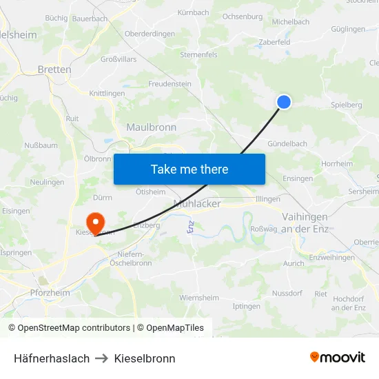 Häfnerhaslach to Kieselbronn map