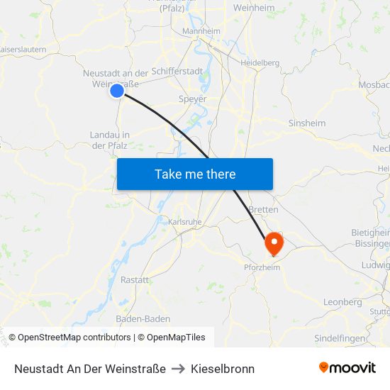 Neustadt An Der Weinstraße to Kieselbronn map