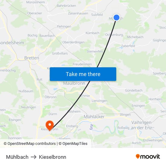 Mühlbach to Kieselbronn map