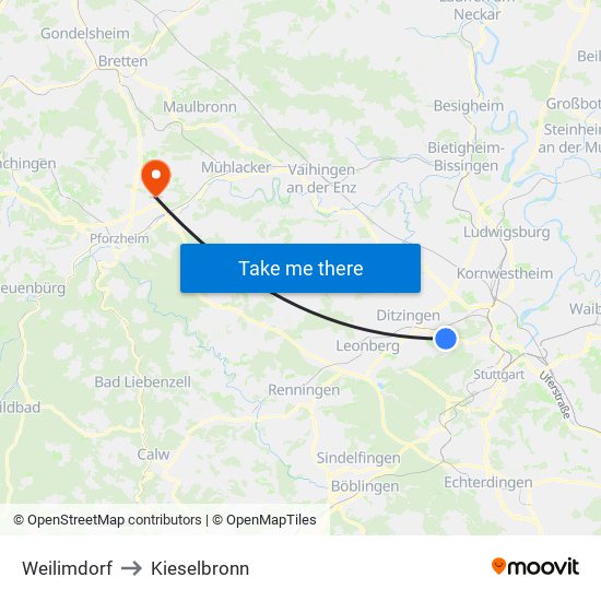 Weilimdorf to Kieselbronn map