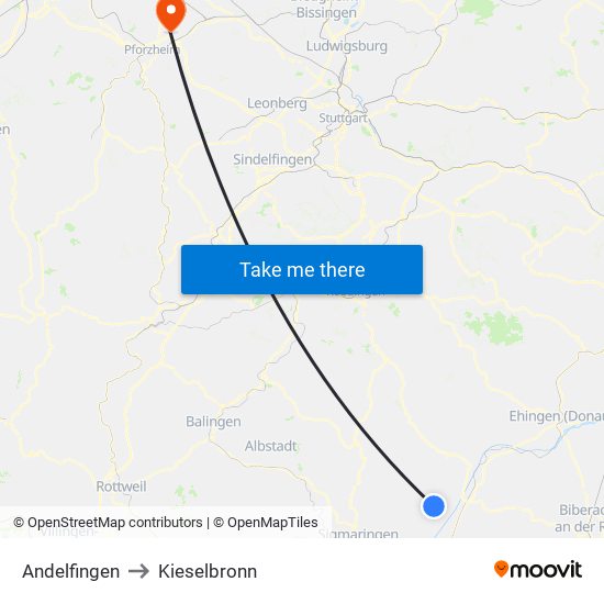 Andelfingen to Kieselbronn map