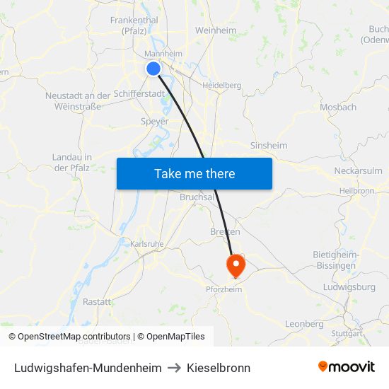 Ludwigshafen-Mundenheim to Kieselbronn map