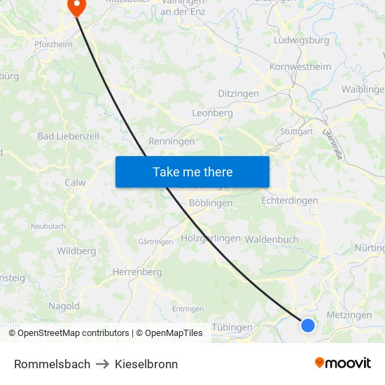 Rommelsbach to Kieselbronn map