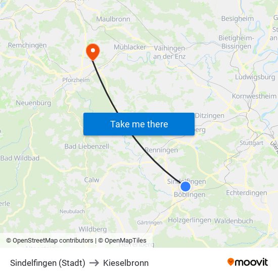 Sindelfingen (Stadt) to Kieselbronn map