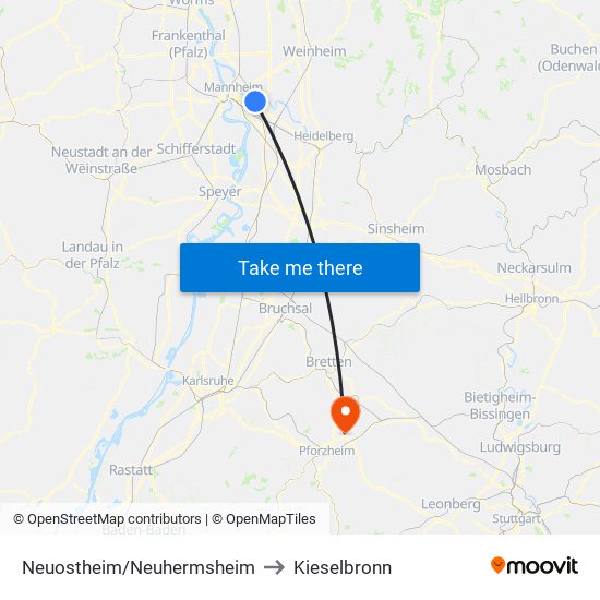 Neuostheim/Neuhermsheim to Kieselbronn map