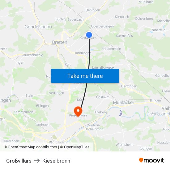 Großvillars to Kieselbronn map