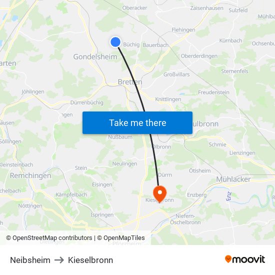 Neibsheim to Kieselbronn map