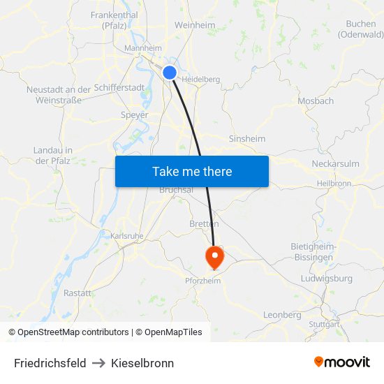 Friedrichsfeld to Kieselbronn map