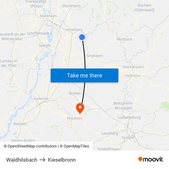 Waldhilsbach to Kieselbronn map