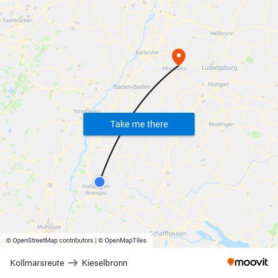 Kollmarsreute to Kieselbronn map