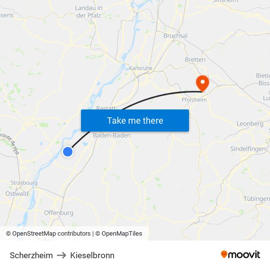 Scherzheim to Kieselbronn map