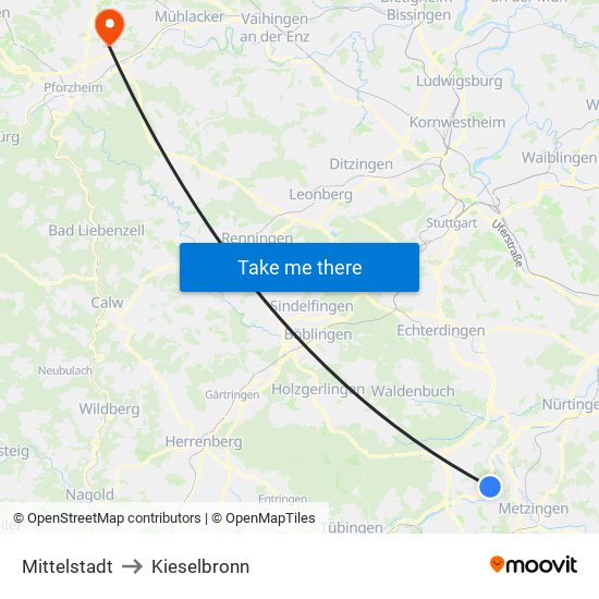 Mittelstadt to Kieselbronn map