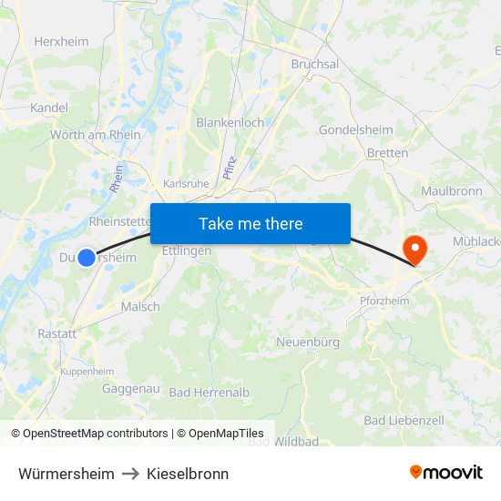 Würmersheim to Kieselbronn map