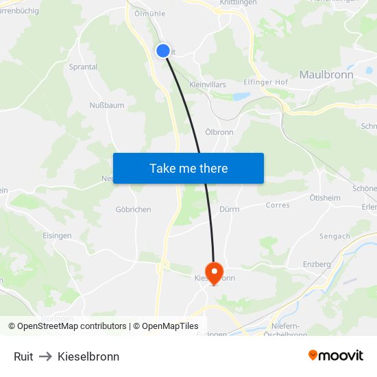 Ruit to Kieselbronn map