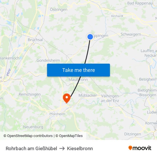 Rohrbach am Gießhübel to Kieselbronn map