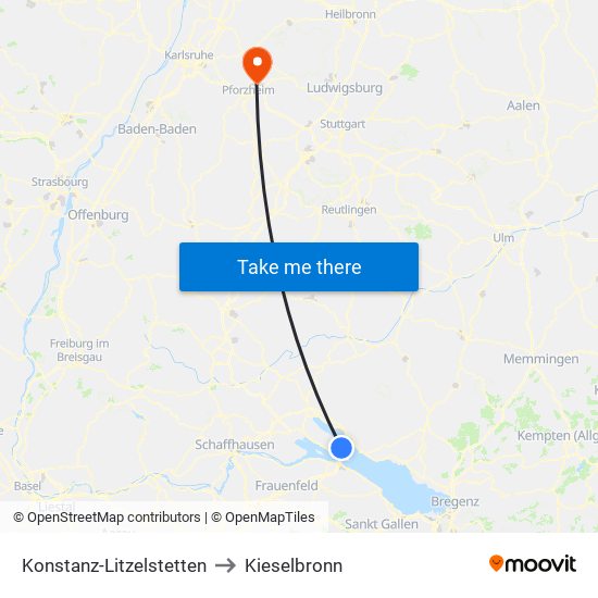 Konstanz-Litzelstetten to Kieselbronn map