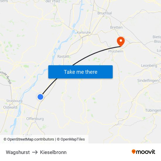 Wagshurst to Kieselbronn map