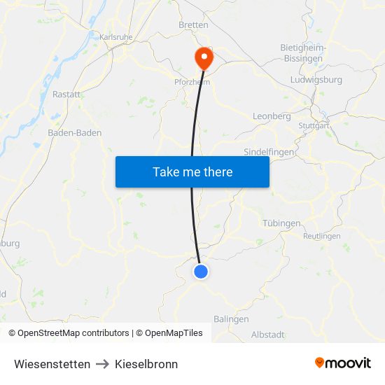 Wiesenstetten to Kieselbronn map