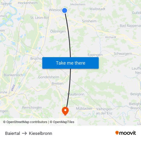 Baiertal to Kieselbronn map